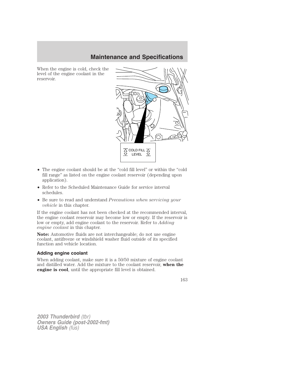 Maintenance and specifications | FORD 2003 Thunderbird v.2 User Manual | Page 163 / 200