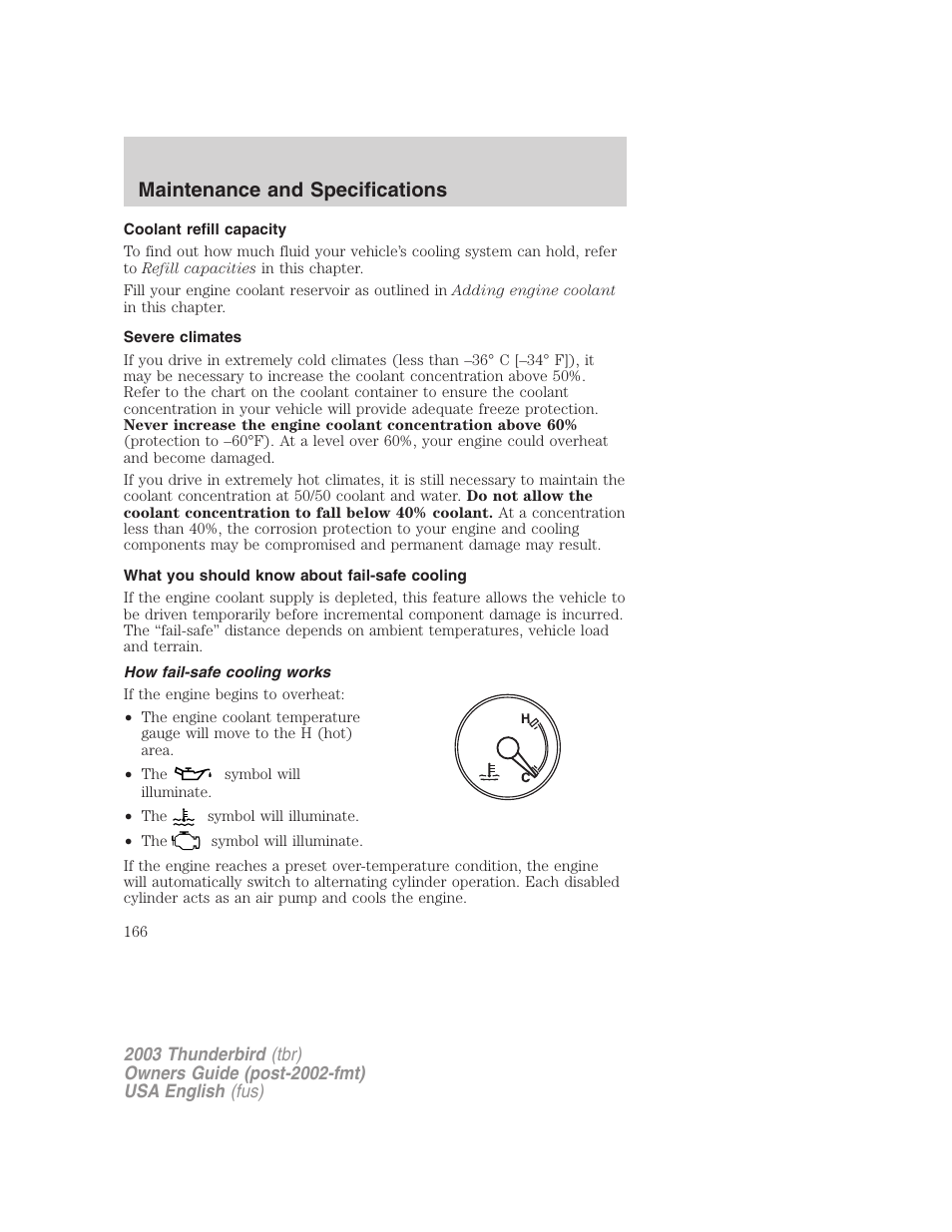 Maintenance and specifications | FORD 2003 Thunderbird v.2 User Manual | Page 166 / 200