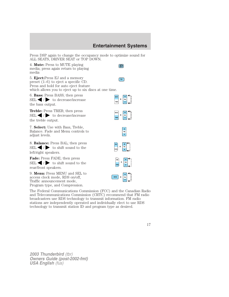 Entertainment systems | FORD 2003 Thunderbird v.2 User Manual | Page 17 / 200