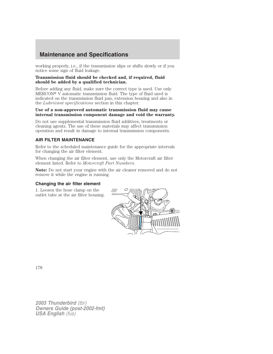 Maintenance and specifications | FORD 2003 Thunderbird v.2 User Manual | Page 178 / 200