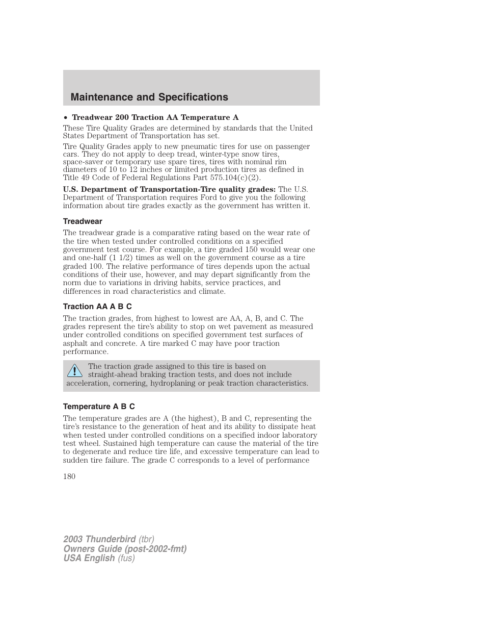 Maintenance and specifications | FORD 2003 Thunderbird v.2 User Manual | Page 180 / 200