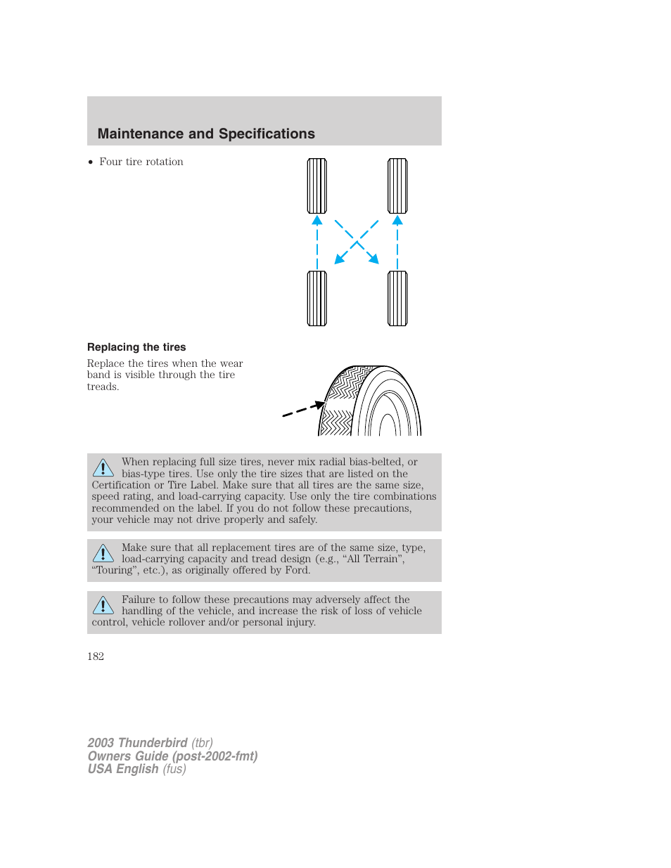 Maintenance and specifications | FORD 2003 Thunderbird v.2 User Manual | Page 182 / 200