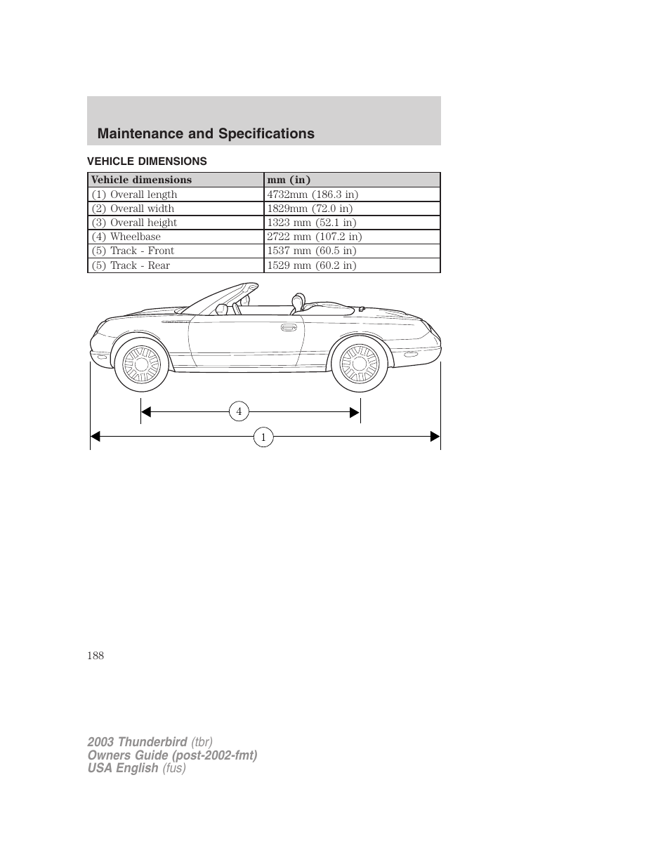 Maintenance and specifications | FORD 2003 Thunderbird v.2 User Manual | Page 188 / 200