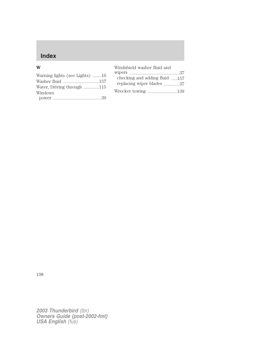 Index | FORD 2003 Thunderbird v.2 User Manual | Page 198 / 200