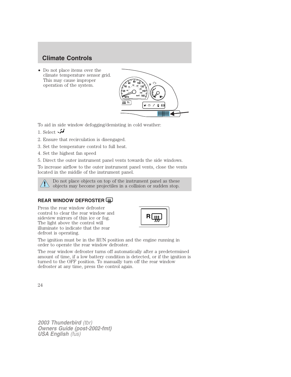 Climate controls | FORD 2003 Thunderbird v.2 User Manual | Page 24 / 200