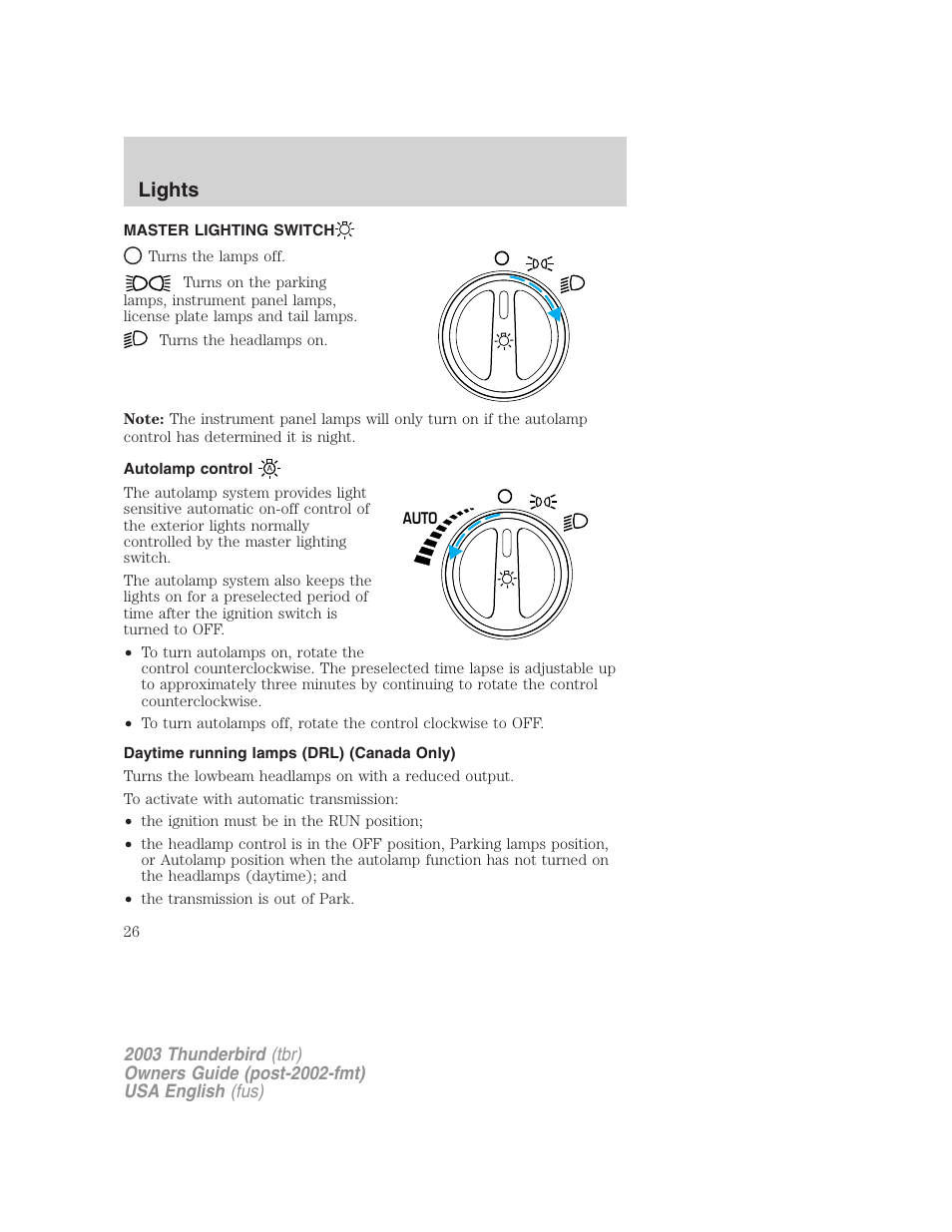 Lights | FORD 2003 Thunderbird v.2 User Manual | Page 26 / 200