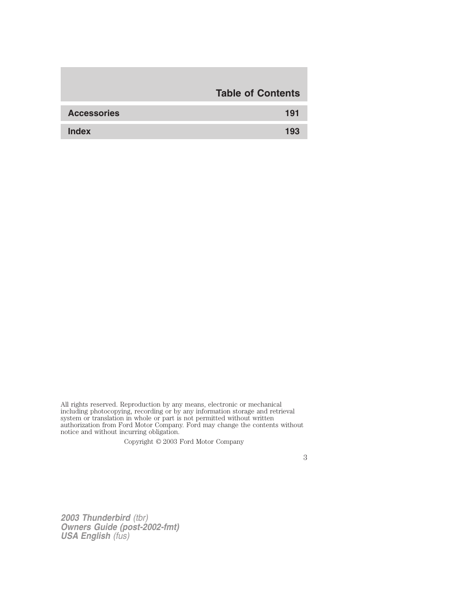 FORD 2003 Thunderbird v.2 User Manual | Page 3 / 200