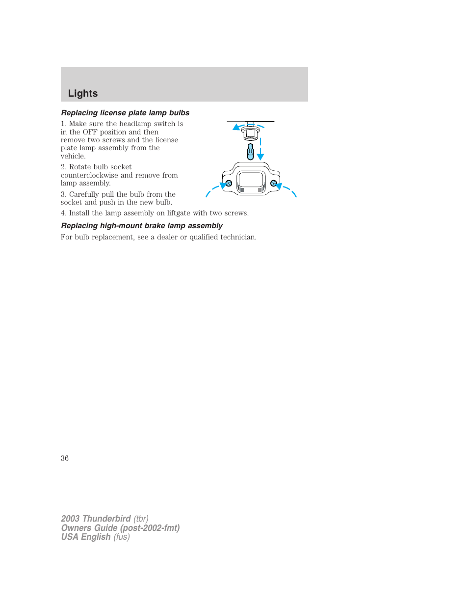 Lights | FORD 2003 Thunderbird v.2 User Manual | Page 36 / 200