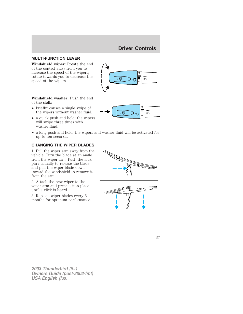 Driver controls | FORD 2003 Thunderbird v.2 User Manual | Page 37 / 200