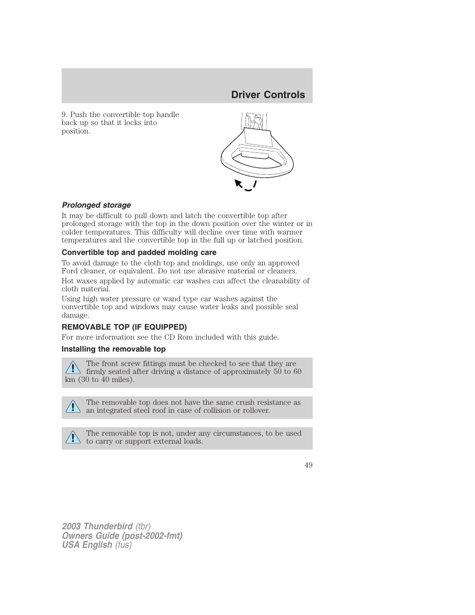 Driver controls | FORD 2003 Thunderbird v.2 User Manual | Page 49 / 200