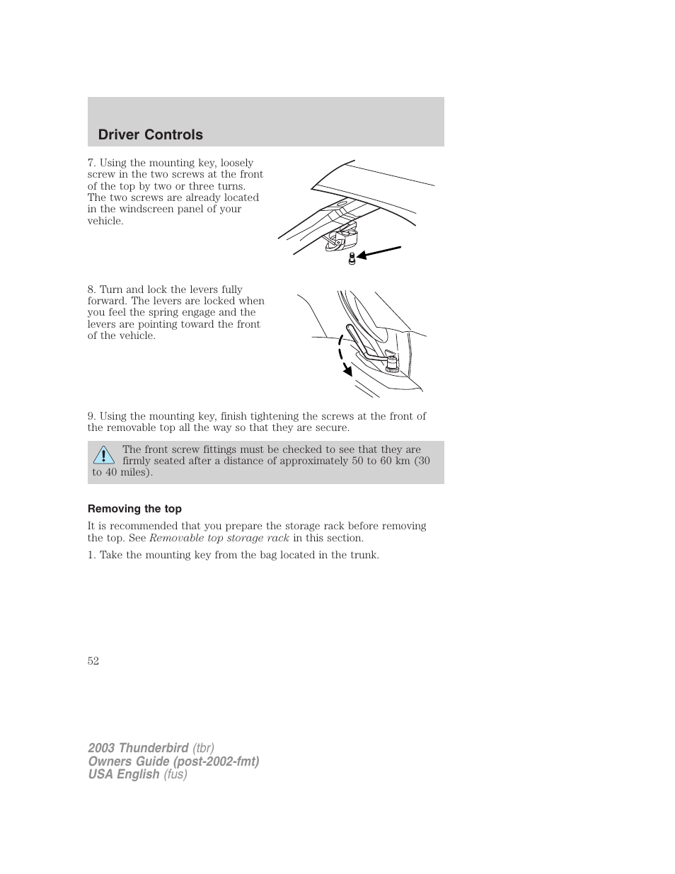 Driver controls | FORD 2003 Thunderbird v.2 User Manual | Page 52 / 200