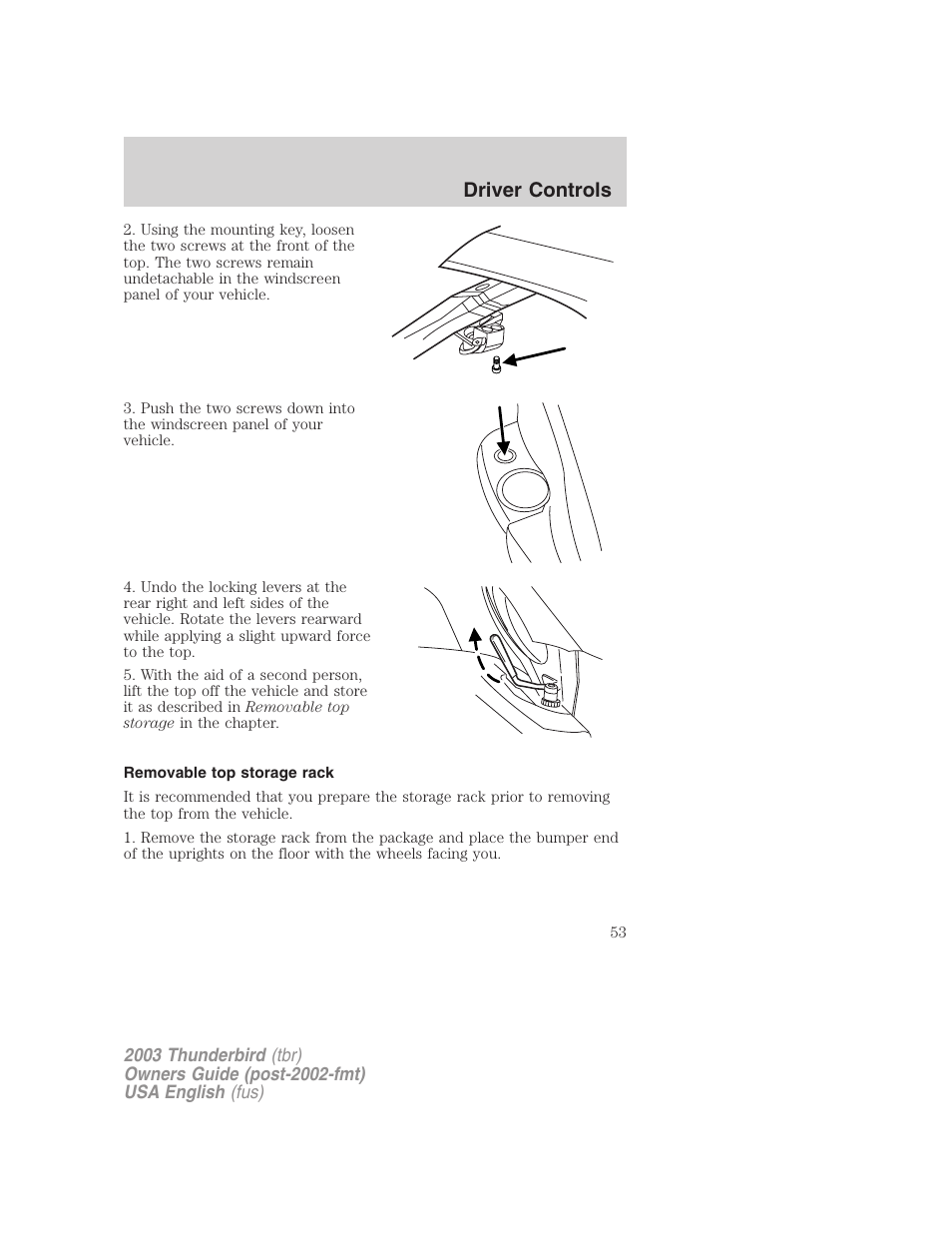 Driver controls | FORD 2003 Thunderbird v.2 User Manual | Page 53 / 200