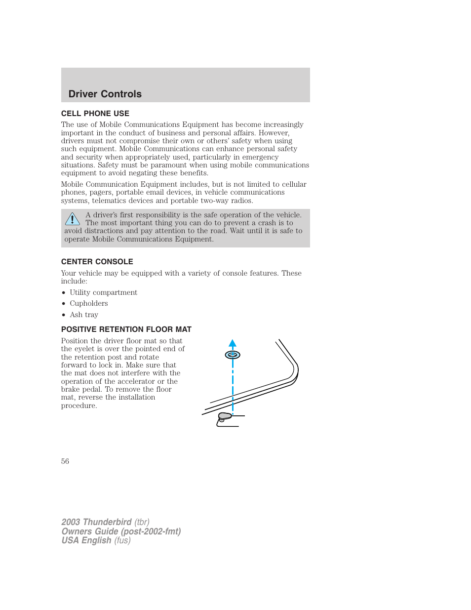 Driver controls | FORD 2003 Thunderbird v.2 User Manual | Page 56 / 200