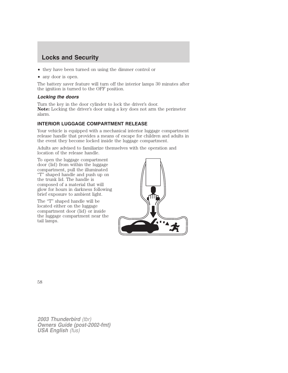 Locks and security | FORD 2003 Thunderbird v.2 User Manual | Page 58 / 200