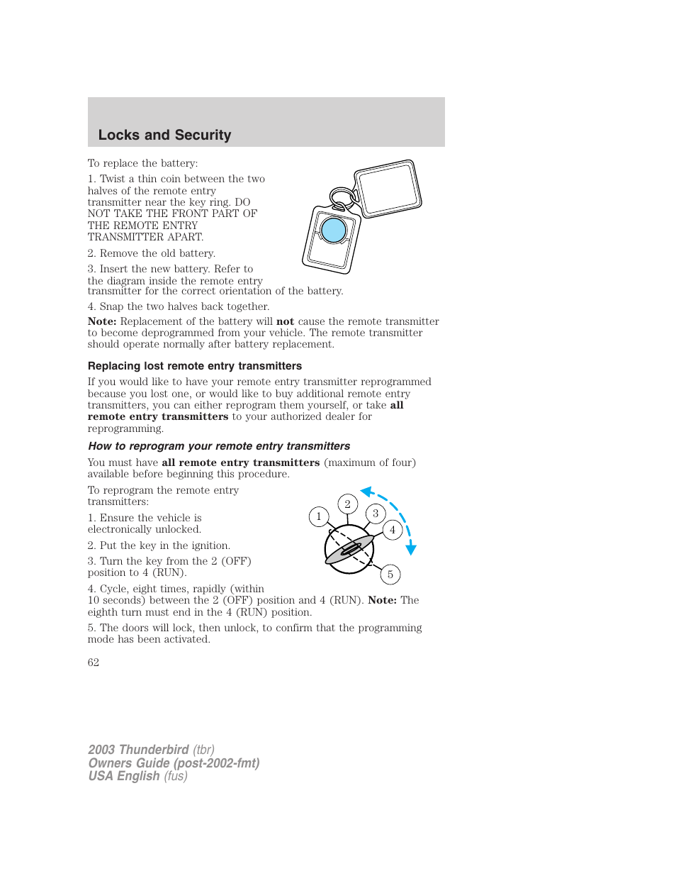 Locks and security | FORD 2003 Thunderbird v.2 User Manual | Page 62 / 200