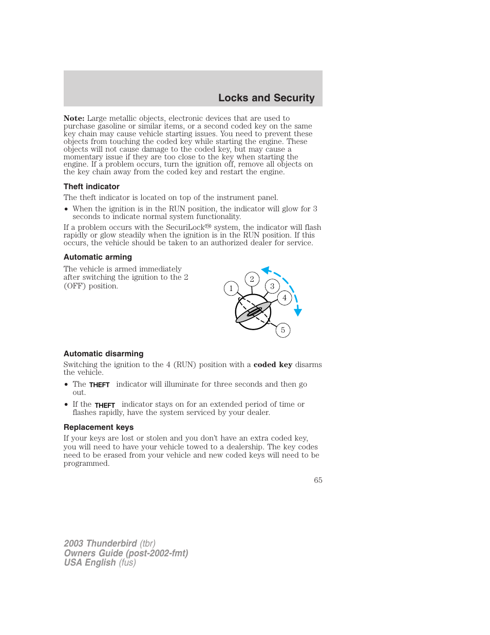 Locks and security | FORD 2003 Thunderbird v.2 User Manual | Page 65 / 200