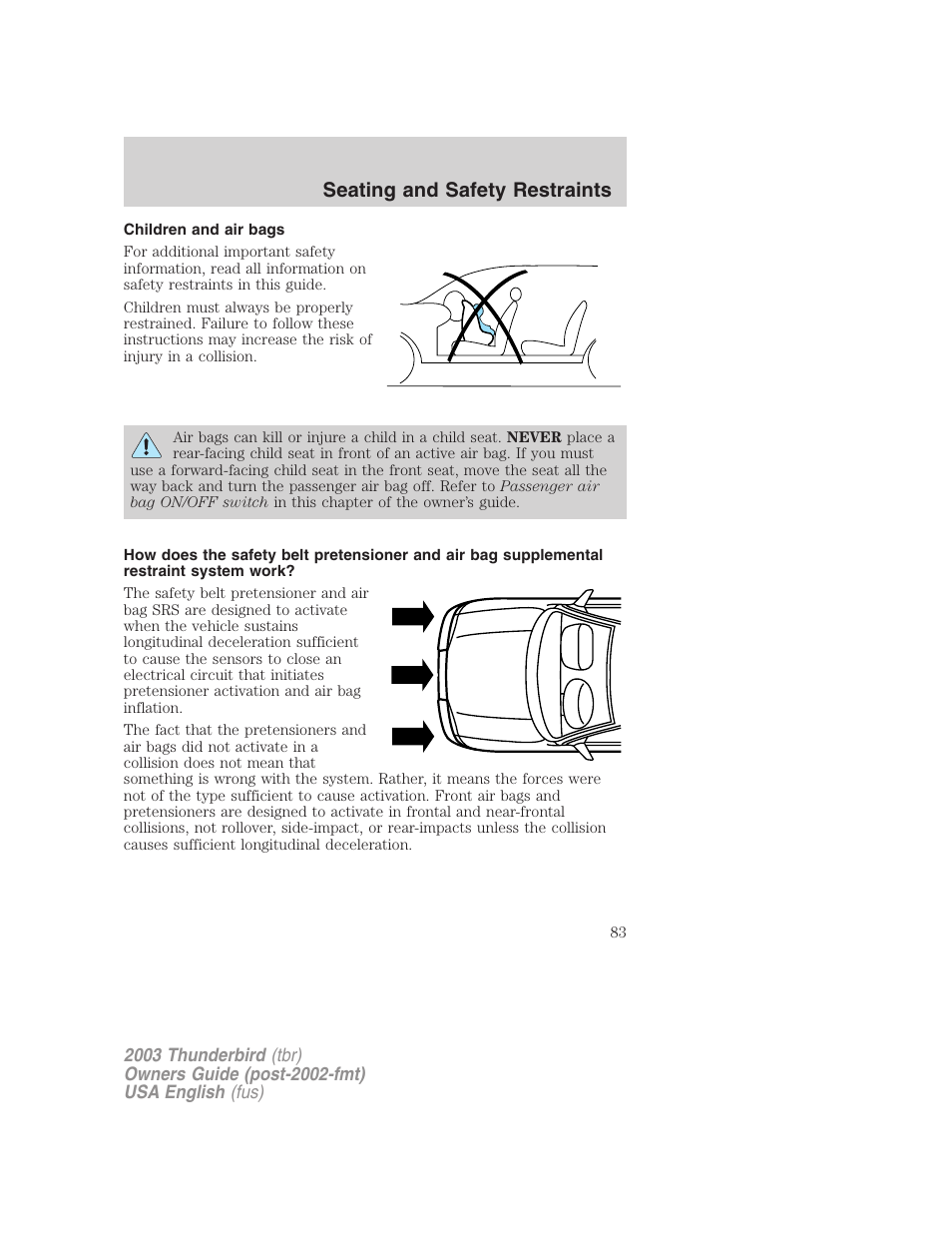 Seating and safety restraints | FORD 2003 Thunderbird v.2 User Manual | Page 83 / 200