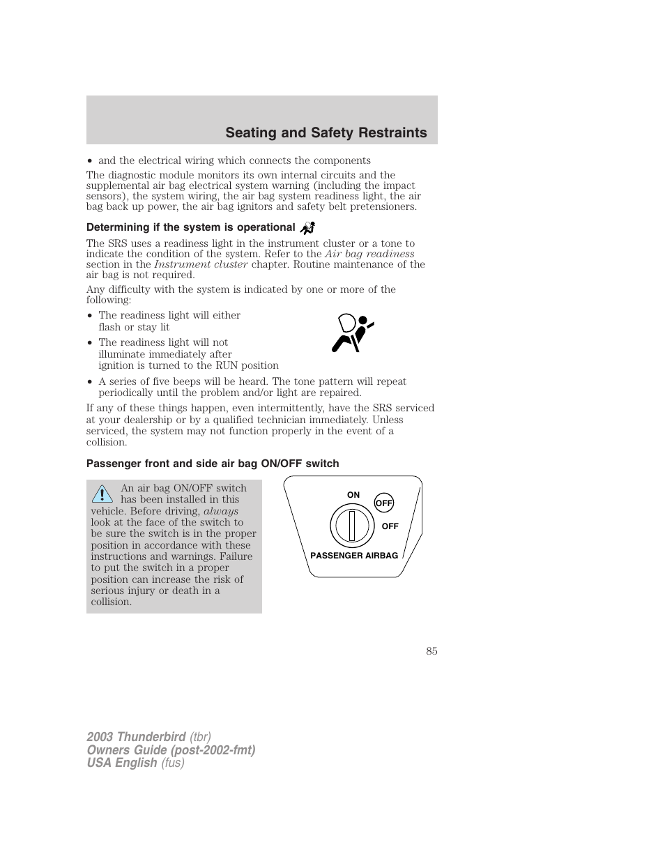 Seating and safety restraints | FORD 2003 Thunderbird v.2 User Manual | Page 85 / 200