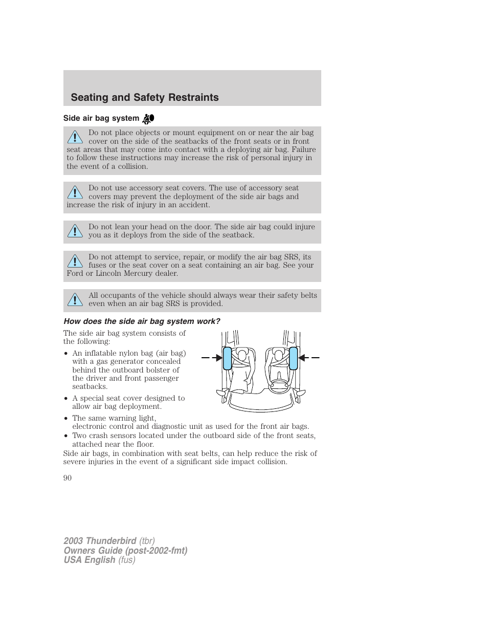 Seating and safety restraints | FORD 2003 Thunderbird v.2 User Manual | Page 90 / 200