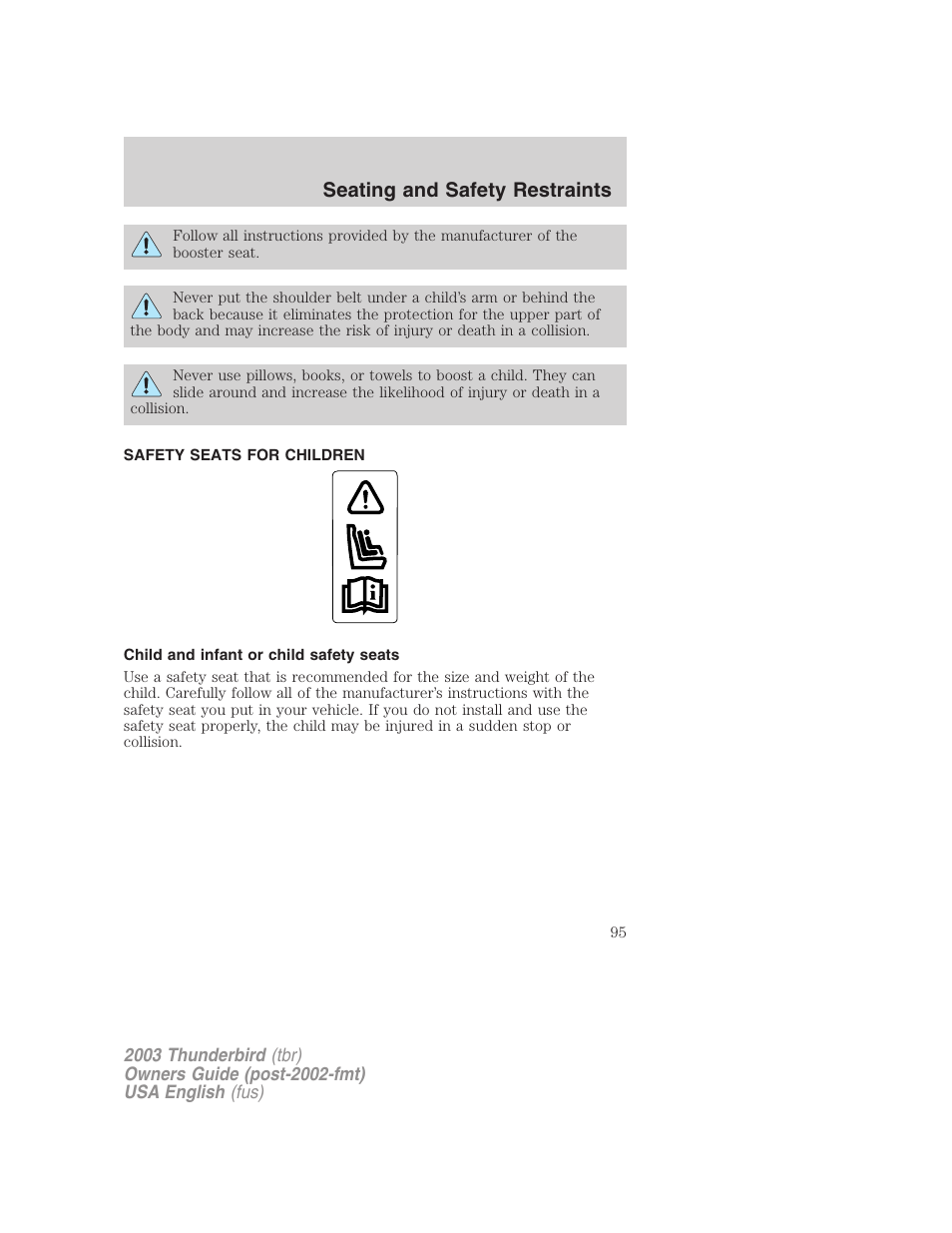 Seating and safety restraints | FORD 2003 Thunderbird v.2 User Manual | Page 95 / 200