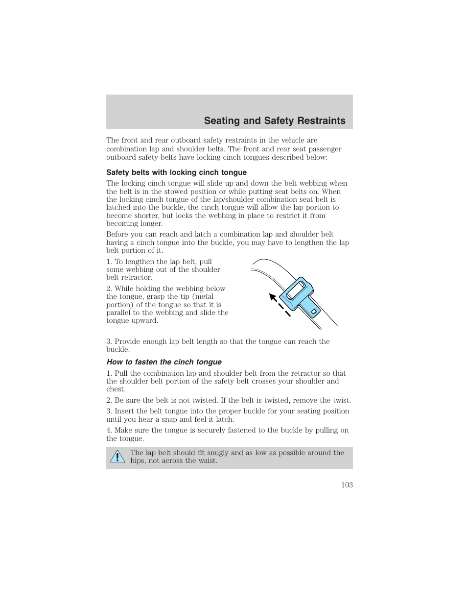 Seating and safety restraints | FORD 2003 Windstar v.1 User Manual | Page 103 / 240