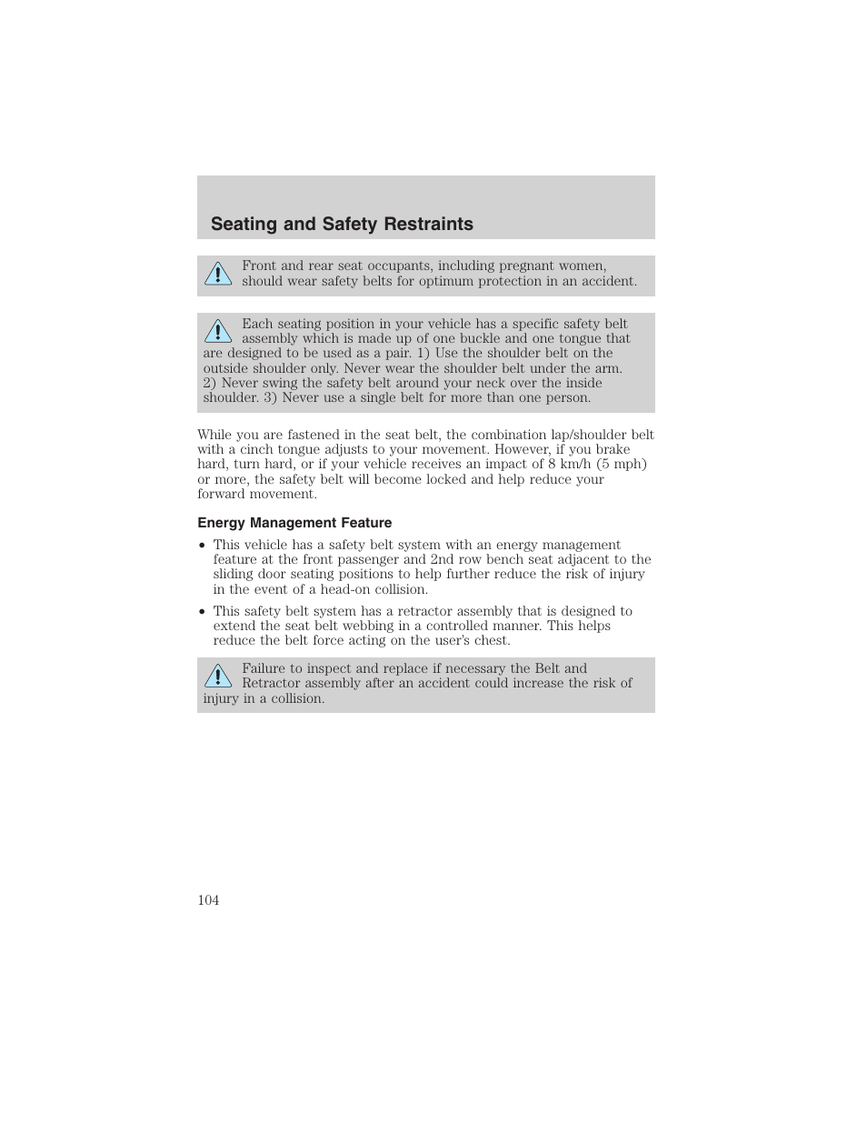 Seating and safety restraints | FORD 2003 Windstar v.1 User Manual | Page 104 / 240