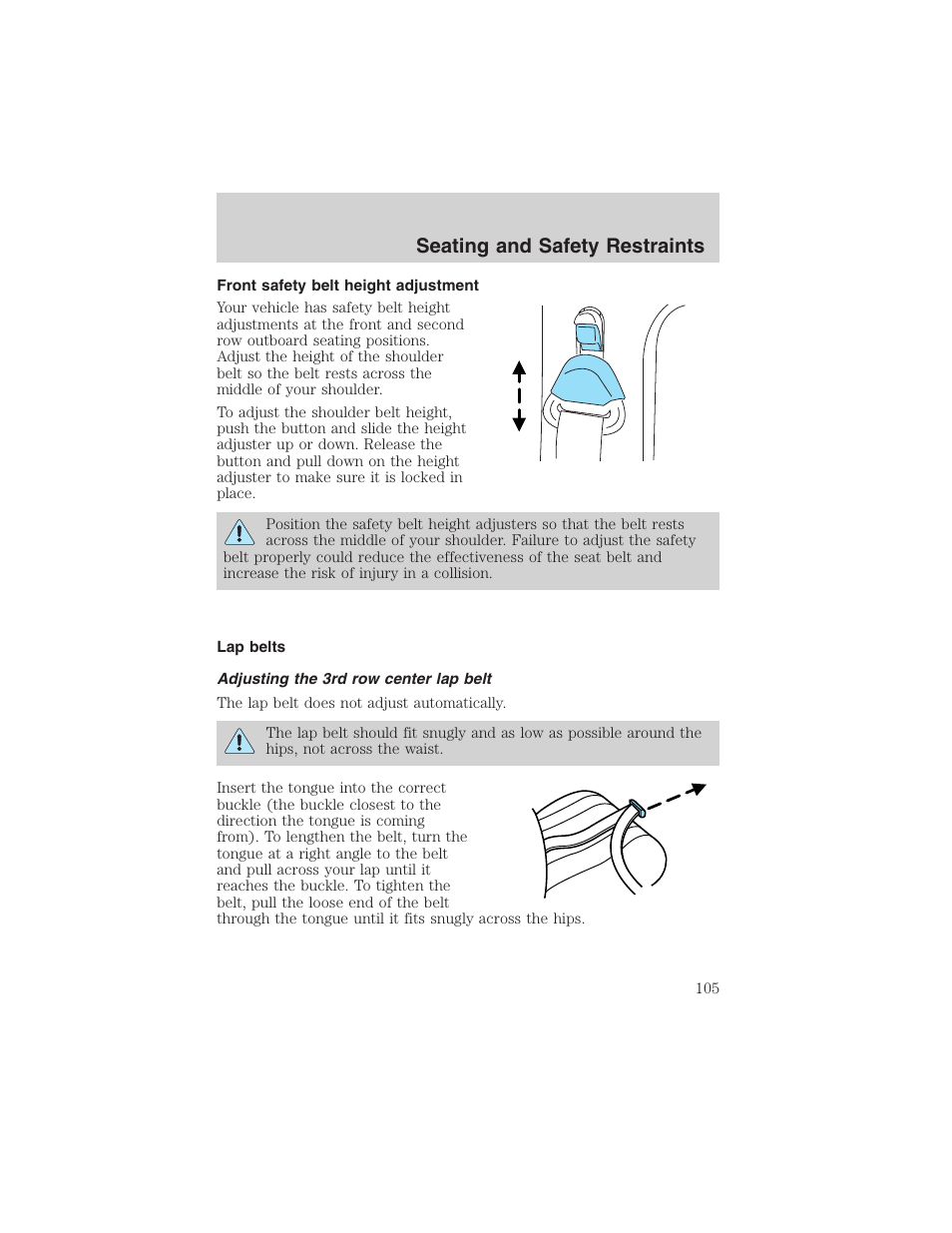 Seating and safety restraints | FORD 2003 Windstar v.1 User Manual | Page 105 / 240