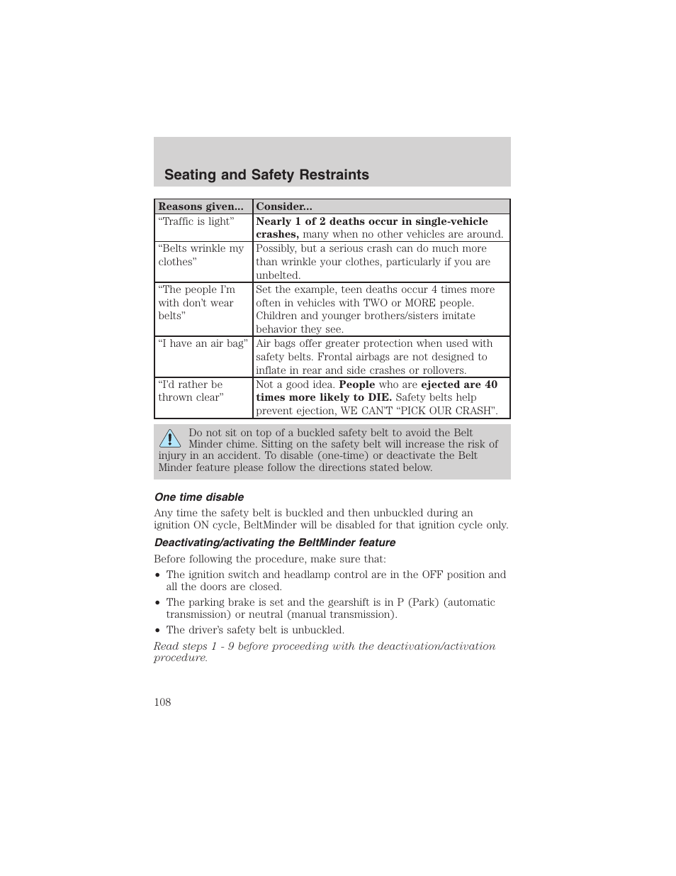 Seating and safety restraints | FORD 2003 Windstar v.1 User Manual | Page 108 / 240