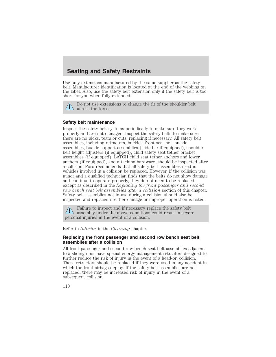 Seating and safety restraints | FORD 2003 Windstar v.1 User Manual | Page 110 / 240