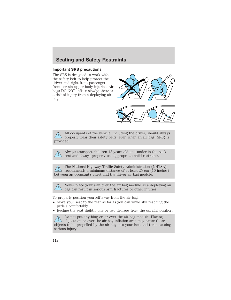 Seating and safety restraints | FORD 2003 Windstar v.1 User Manual | Page 112 / 240