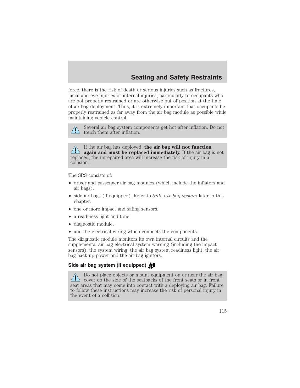 Seating and safety restraints | FORD 2003 Windstar v.1 User Manual | Page 115 / 240