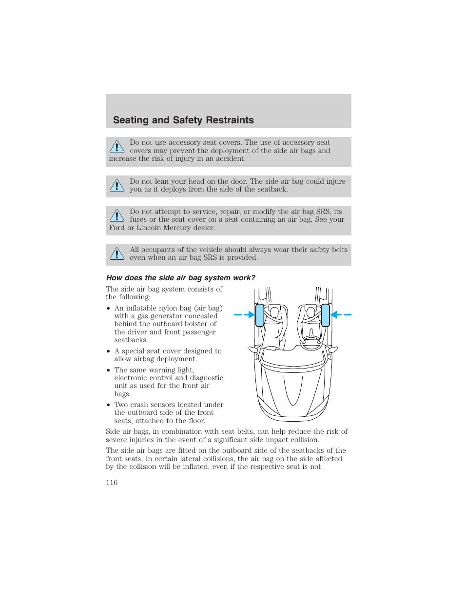 Seating and safety restraints | FORD 2003 Windstar v.1 User Manual | Page 116 / 240