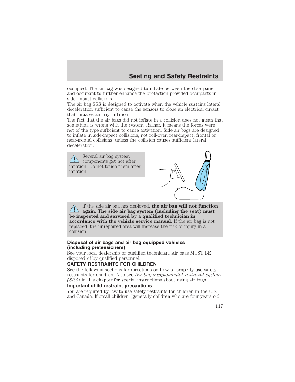 Seating and safety restraints | FORD 2003 Windstar v.1 User Manual | Page 117 / 240