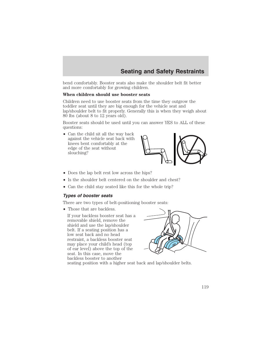 Seating and safety restraints | FORD 2003 Windstar v.1 User Manual | Page 119 / 240