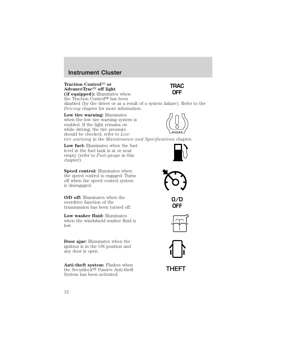 Instrument cluster | FORD 2003 Windstar v.1 User Manual | Page 12 / 240