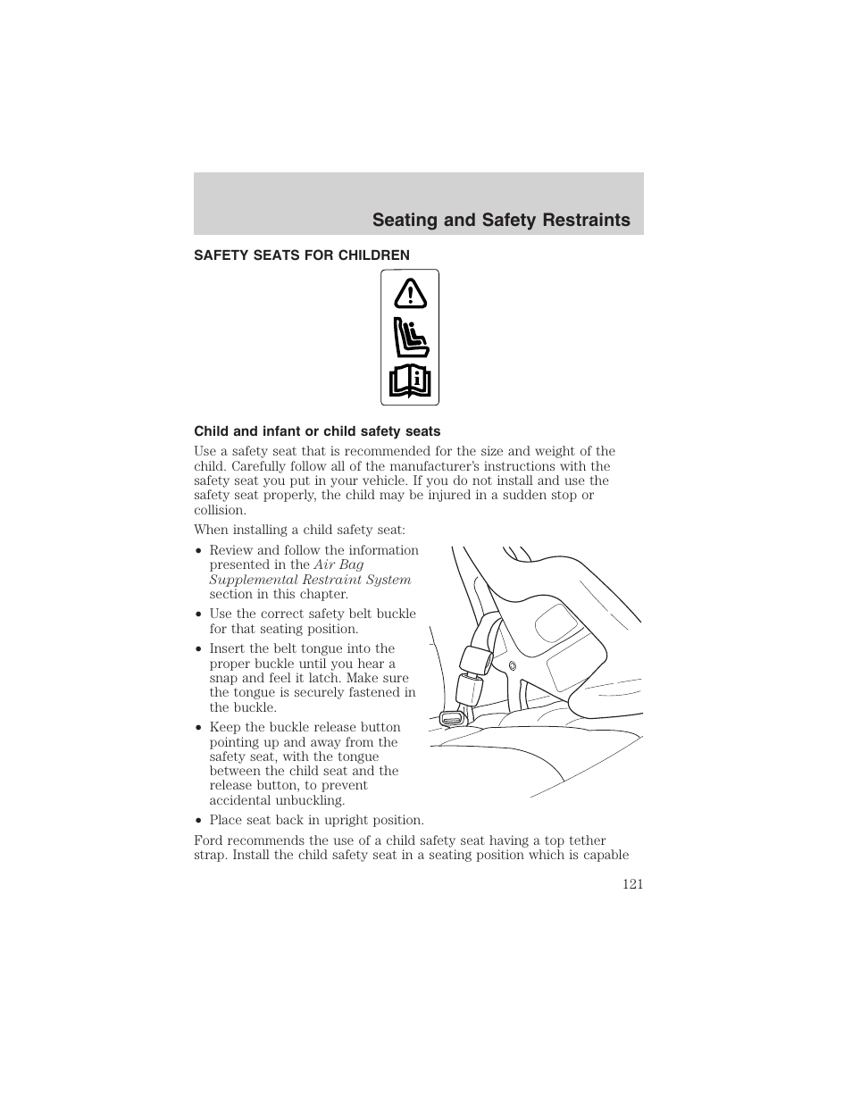 Seating and safety restraints | FORD 2003 Windstar v.1 User Manual | Page 121 / 240