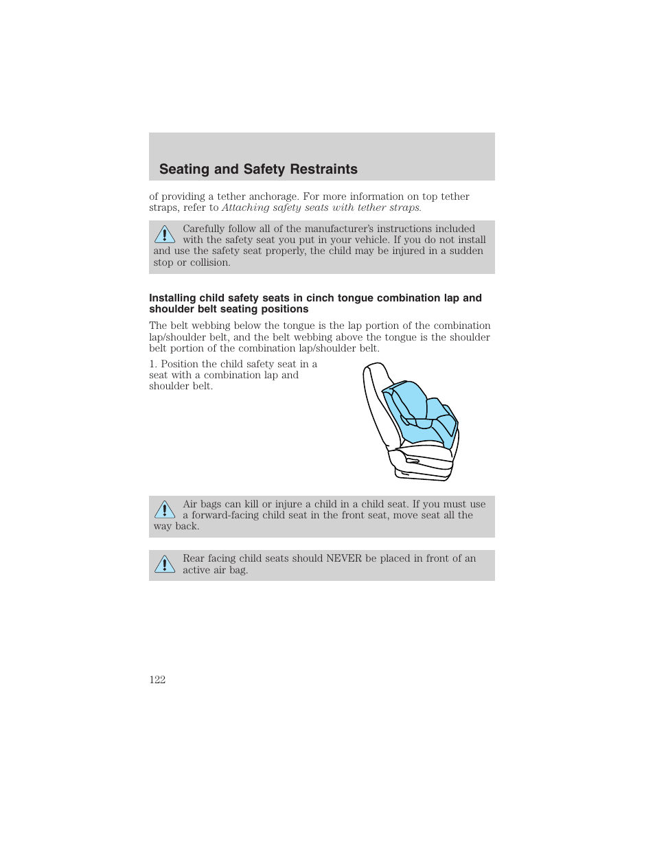 Seating and safety restraints | FORD 2003 Windstar v.1 User Manual | Page 122 / 240