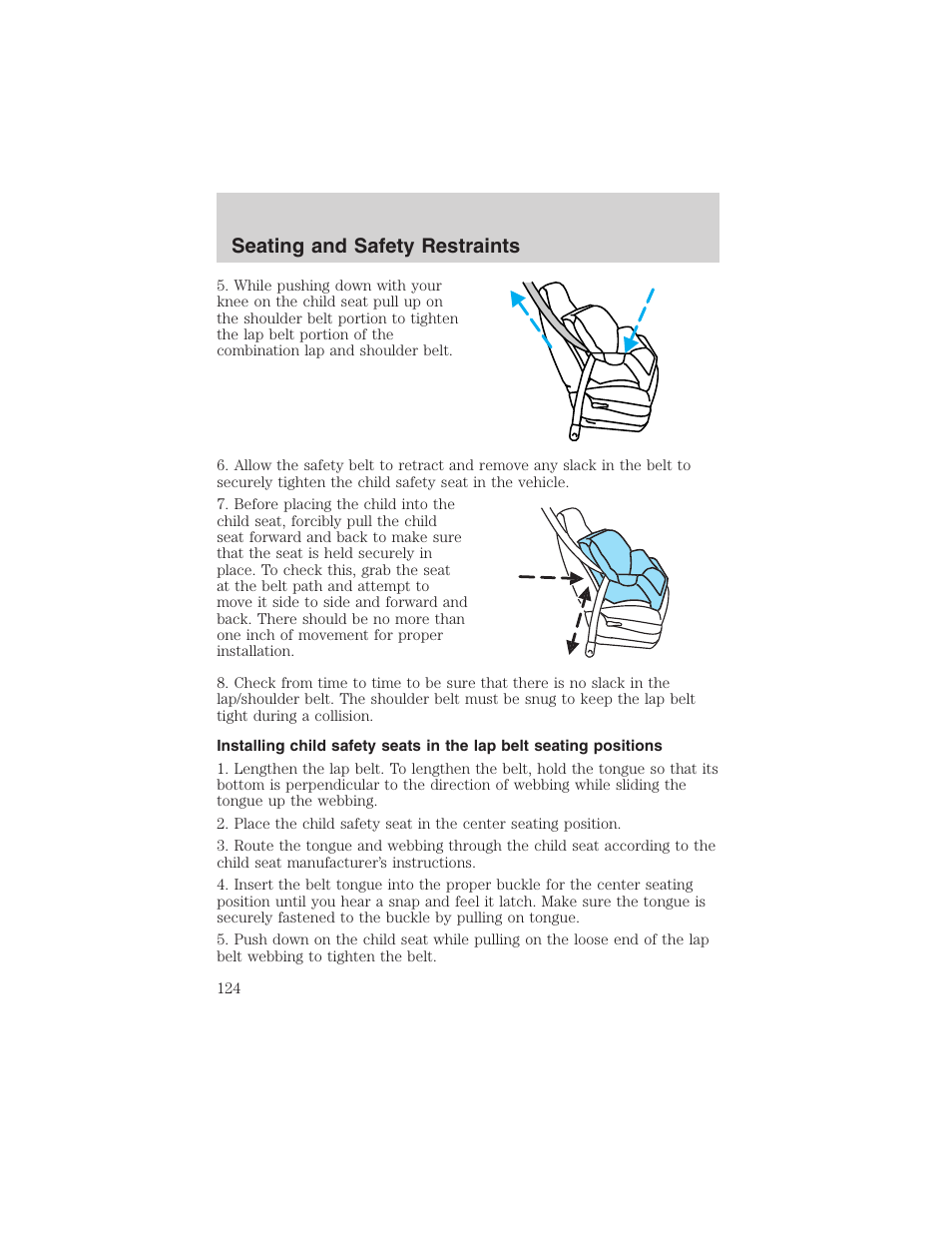 Seating and safety restraints | FORD 2003 Windstar v.1 User Manual | Page 124 / 240