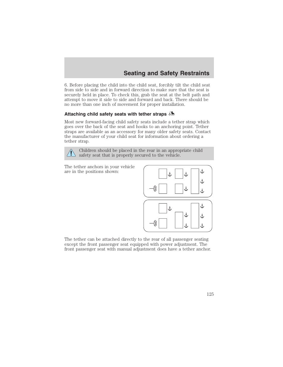 Seating and safety restraints | FORD 2003 Windstar v.1 User Manual | Page 125 / 240