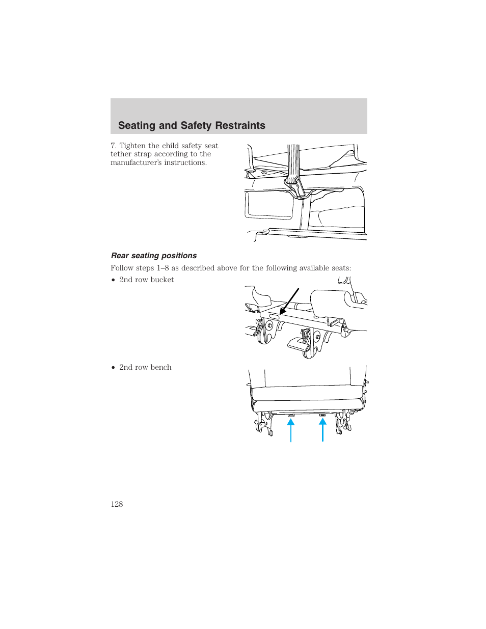 Seating and safety restraints | FORD 2003 Windstar v.1 User Manual | Page 128 / 240