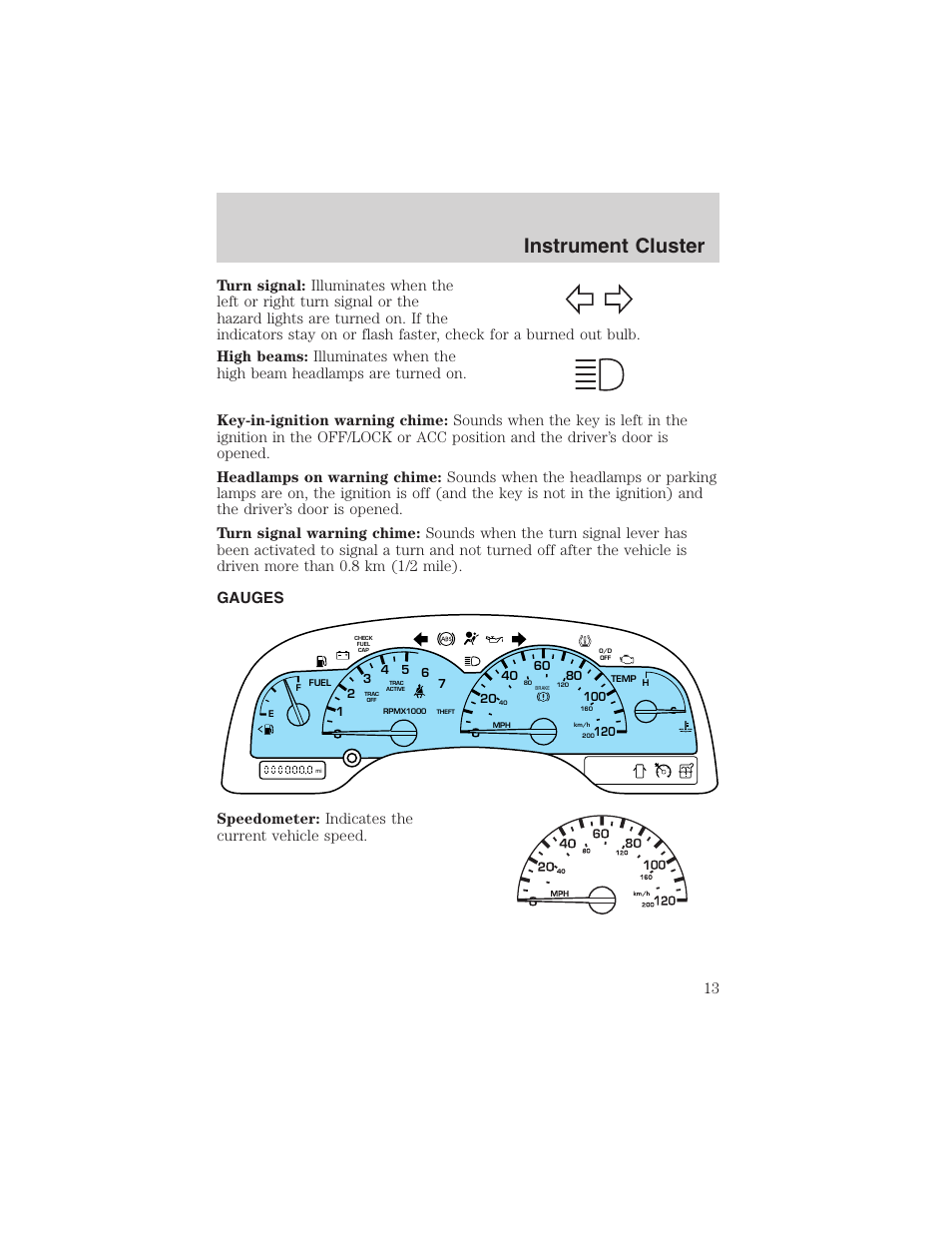 Instrument cluster | FORD 2003 Windstar v.1 User Manual | Page 13 / 240