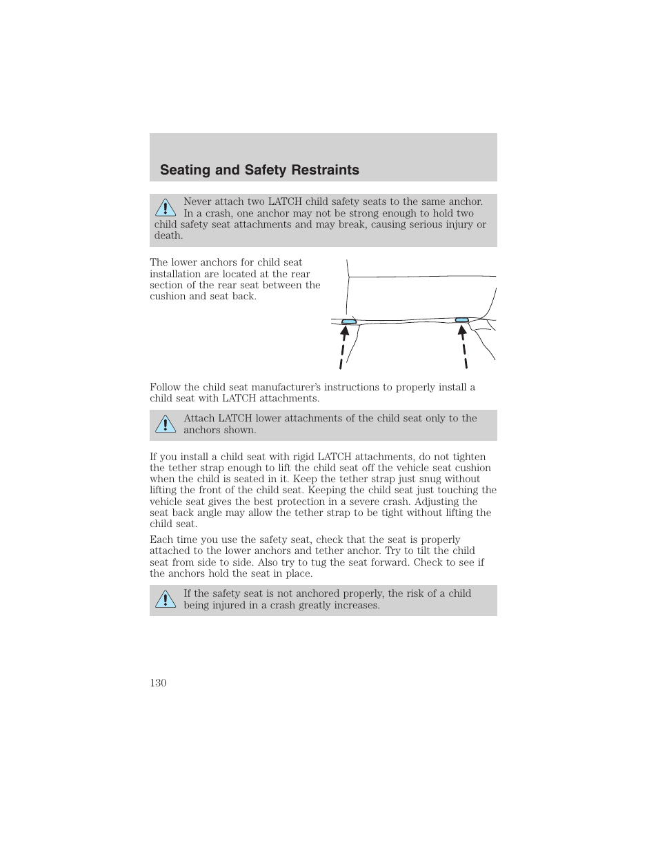 Seating and safety restraints | FORD 2003 Windstar v.1 User Manual | Page 130 / 240