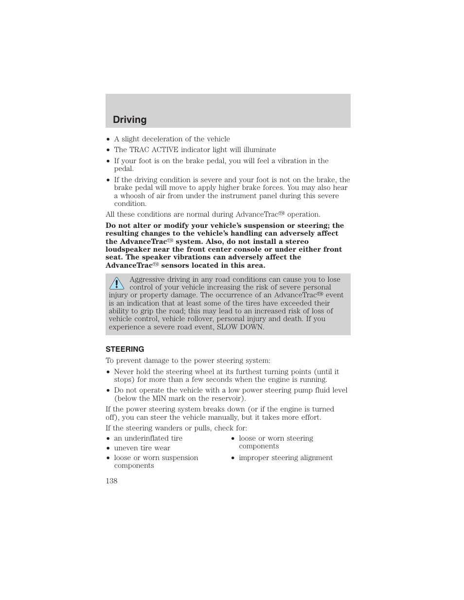 Driving | FORD 2003 Windstar v.1 User Manual | Page 138 / 240