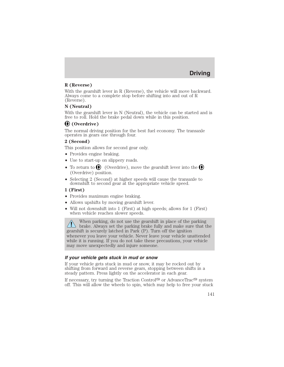 Driving | FORD 2003 Windstar v.1 User Manual | Page 141 / 240