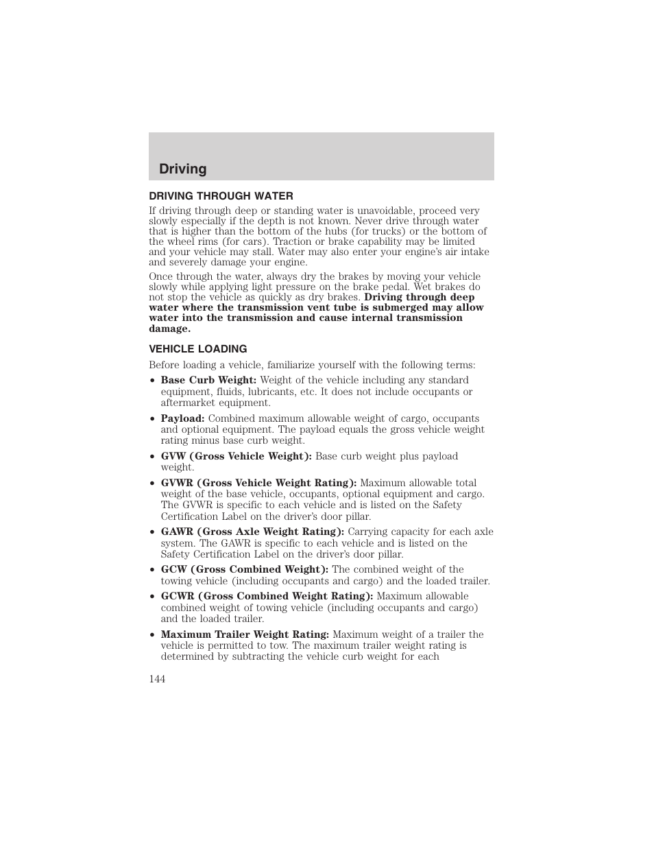 Driving | FORD 2003 Windstar v.1 User Manual | Page 144 / 240