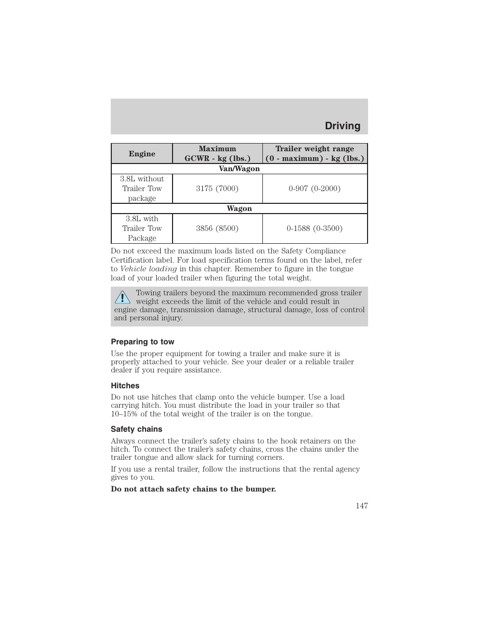 Driving | FORD 2003 Windstar v.1 User Manual | Page 147 / 240
