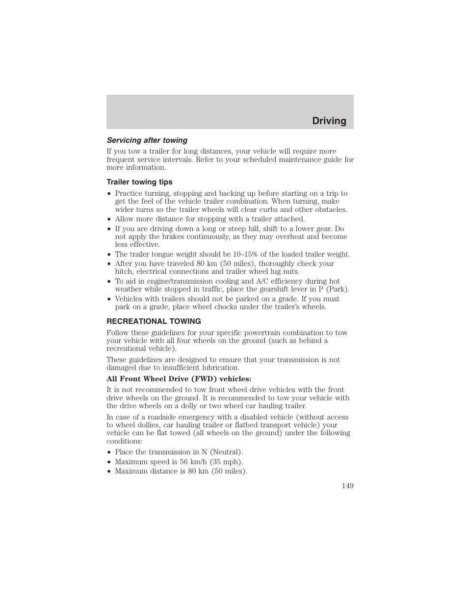 Driving | FORD 2003 Windstar v.1 User Manual | Page 149 / 240