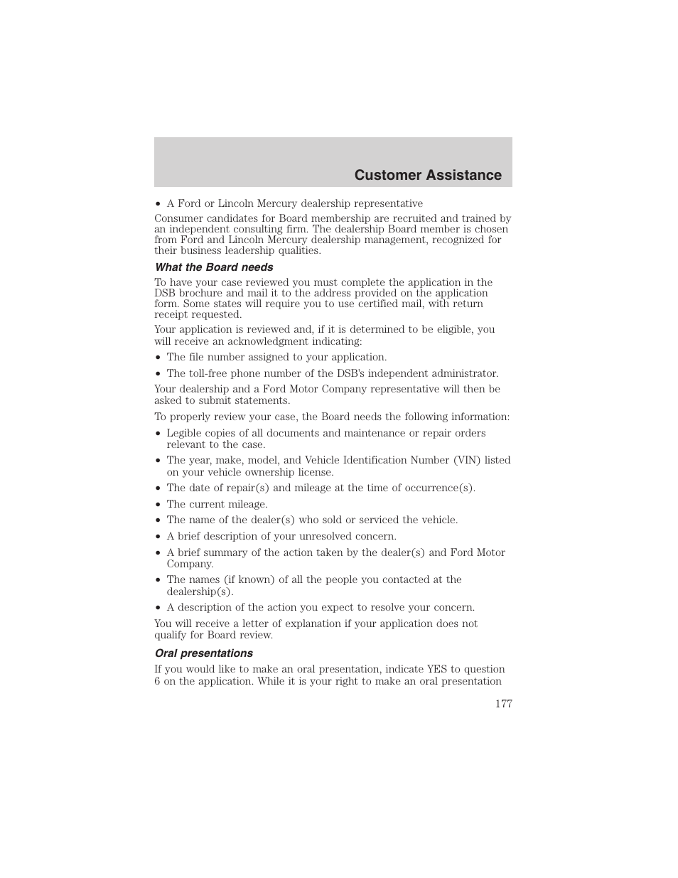 Customer assistance | FORD 2003 Windstar v.1 User Manual | Page 177 / 240