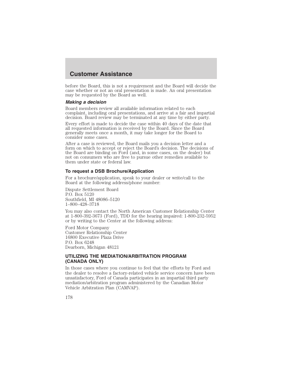 Customer assistance | FORD 2003 Windstar v.1 User Manual | Page 178 / 240