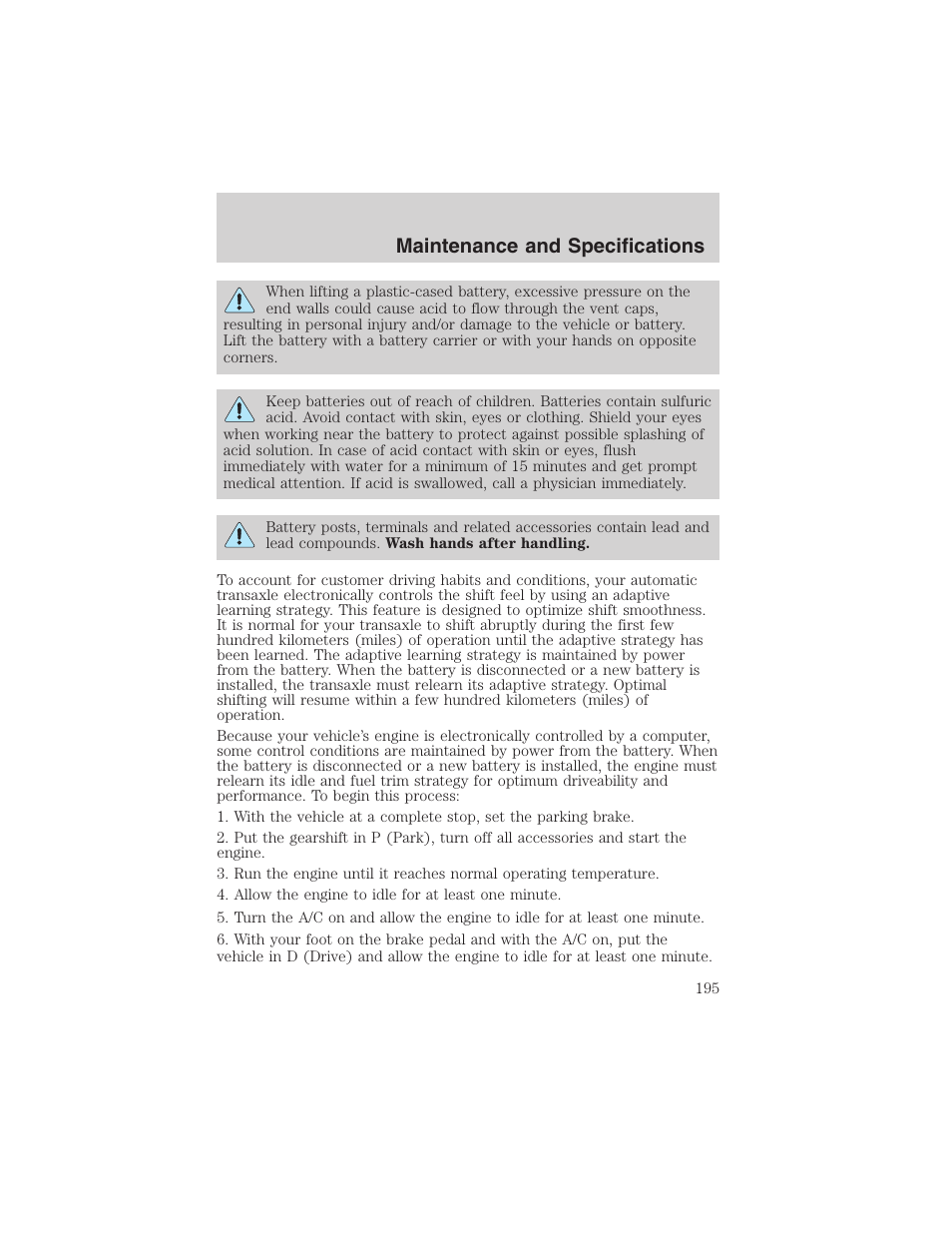 Maintenance and specifications | FORD 2003 Windstar v.1 User Manual | Page 195 / 240